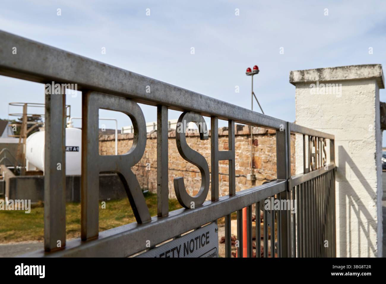 irish lights sign on the gates of blacksod lighthouse county mayo republic of ireland Stock Photo