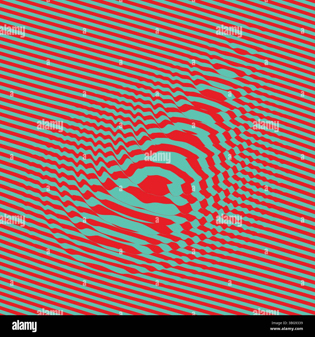 Waveform background. Dynamic visual effect. Surface distortion. Pattern with optical illusion. Vector striped illustration. Sound waves. Stock Vector