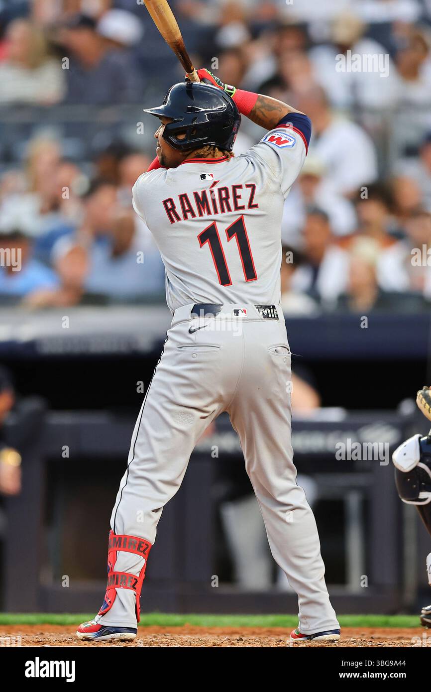 BRONX, NY - JUNE 03: José Ramírez #11 of the Cleveland Guardians at bat ...
