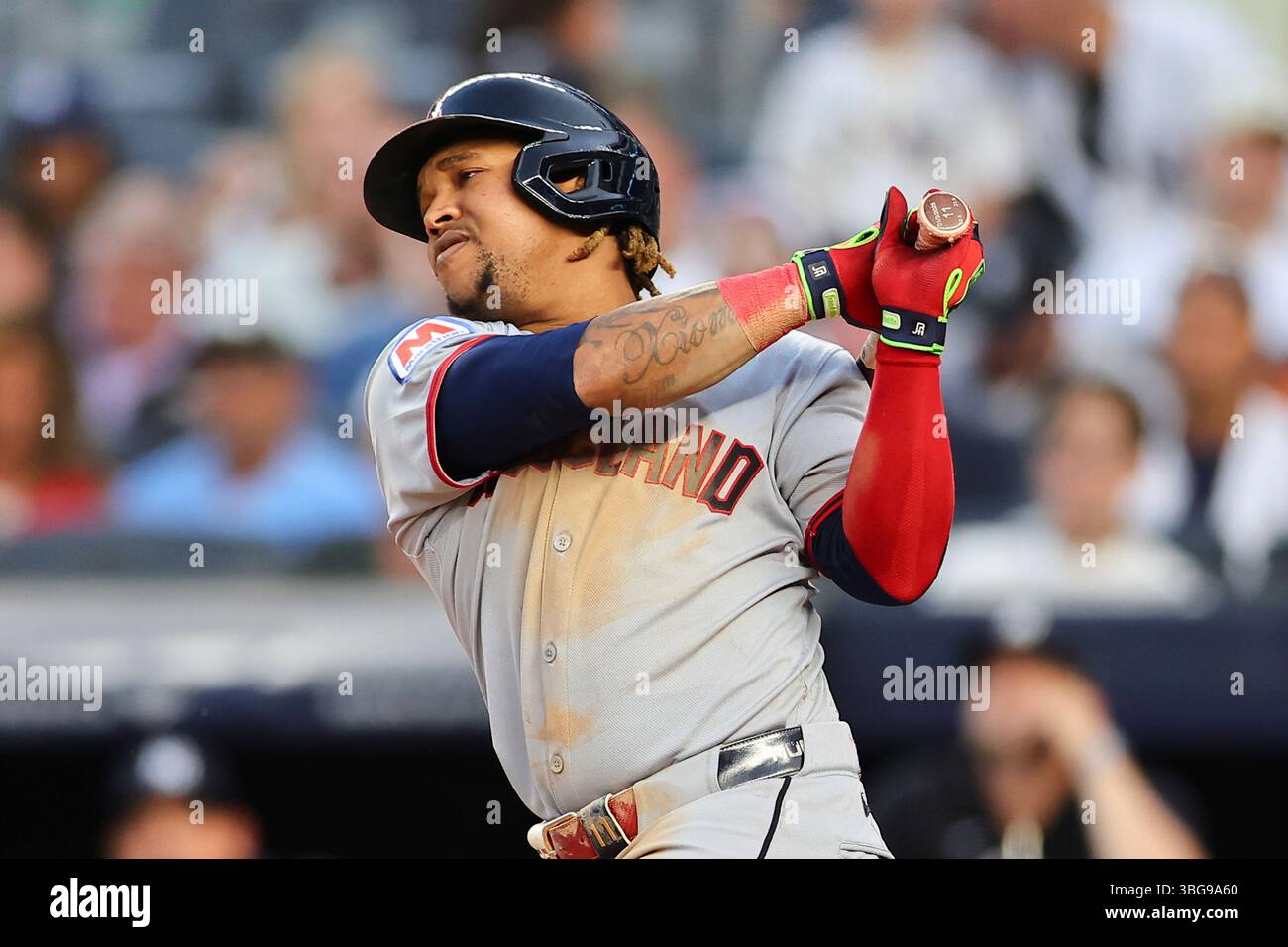 BRONX, NY - JUNE 03: José Ramírez #11 of the Cleveland Guardians at bat ...