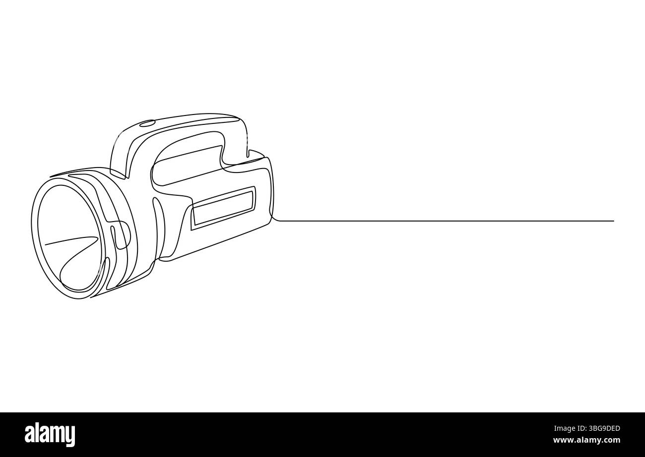 Line drawing of a flashlight lying on a surface, Continuous Line ...