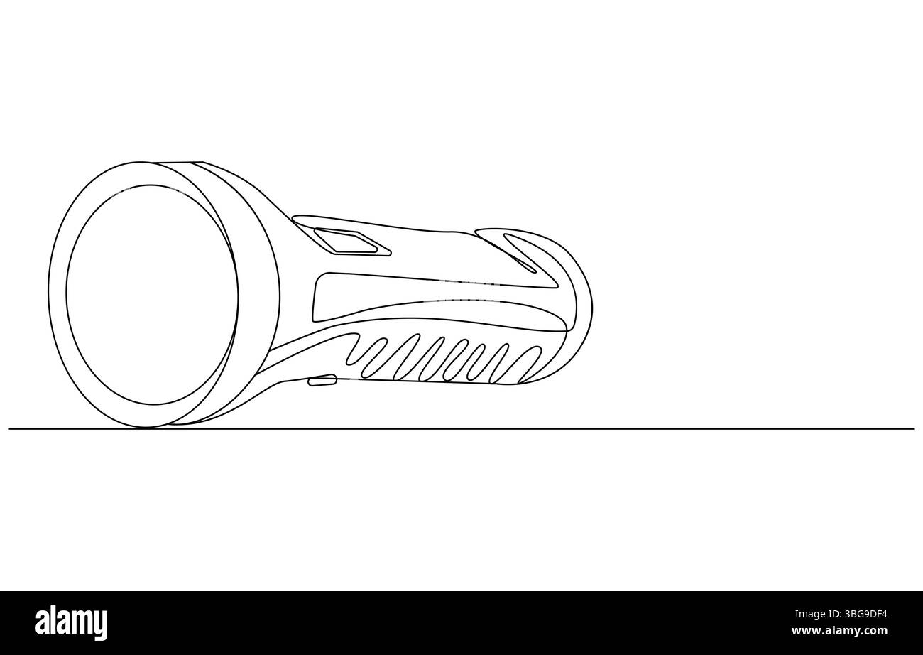 Line drawing of a flashlight lying on a surface, Continuous Line ...