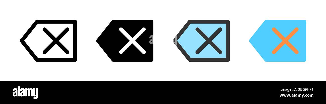 Icon set for backspace. Suitable for keyboards, text editors, or UI. Stock Vector