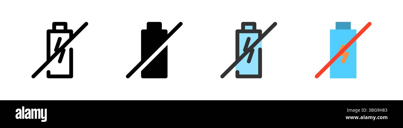 Icon set for battery not charging. Suitable for devices or apps. Stock Vector
