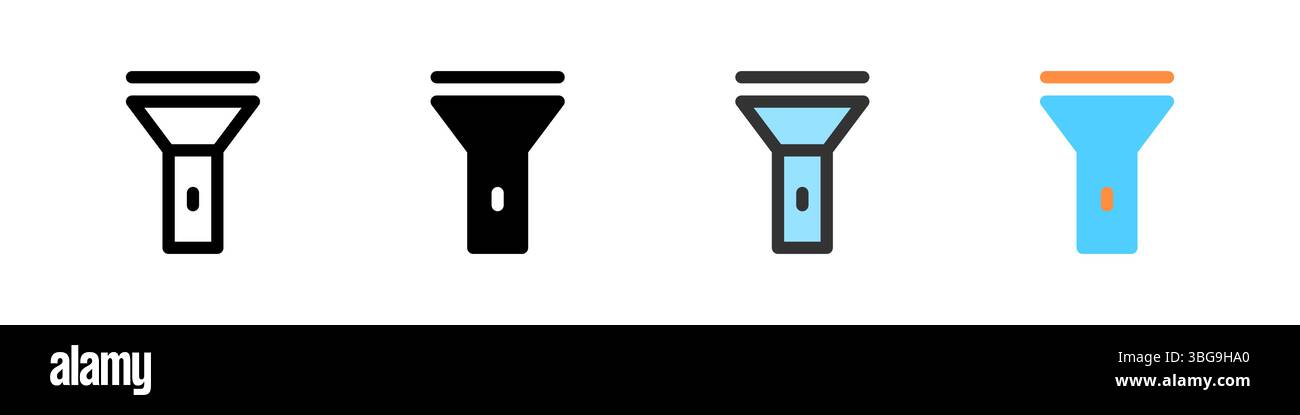 Icon set for flashlight. Great for utility apps or emergency tools. Stock Vector