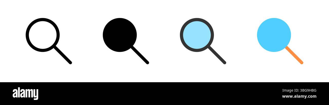 Icon set for search. Great for apps, browsers, or information retrieval. Stock Vector