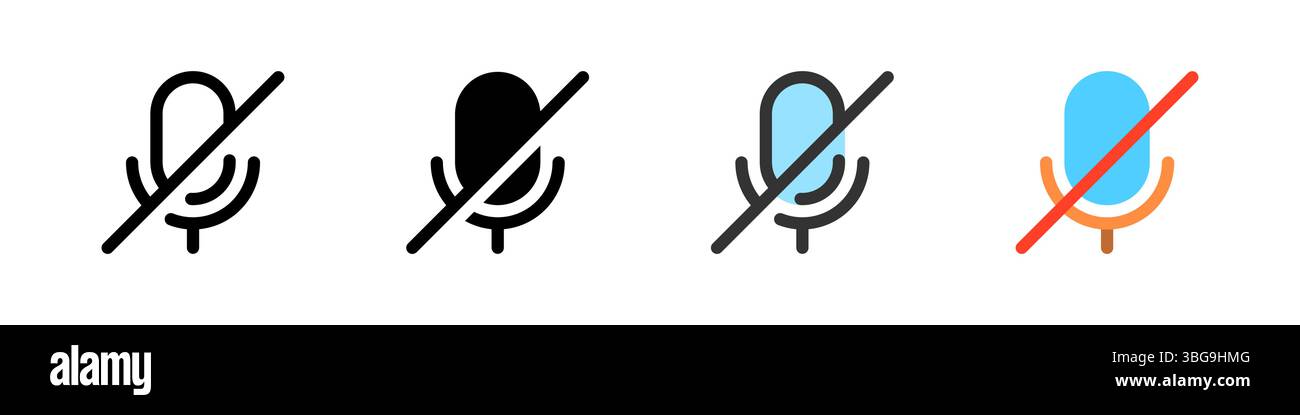 Icon set for microphone disabled. Ideal for audio apps or privacy settings. Stock Vector