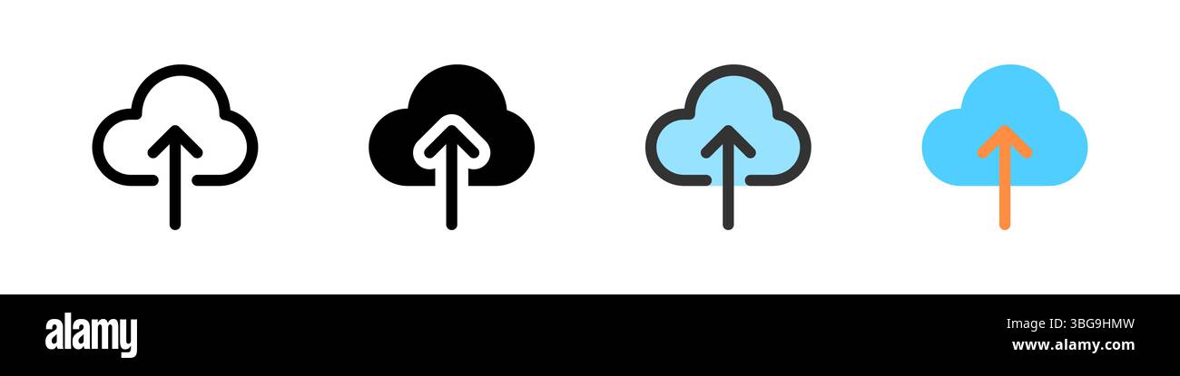Icon set for upload to cloud. Great for apps, storage, or file sharing. Stock Vector