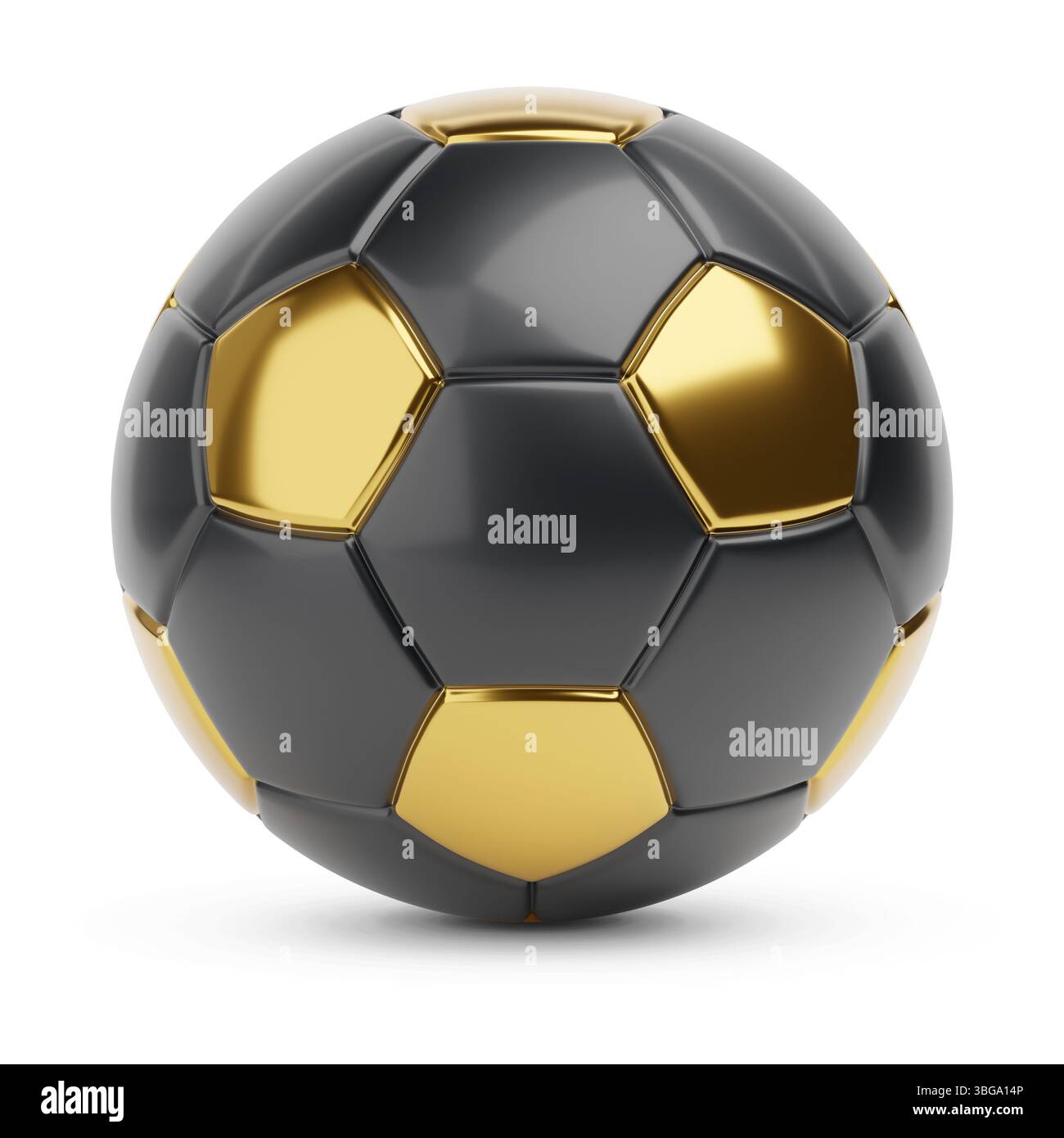 Soccer ball in golden and black colors isolated on white background. 3d ...