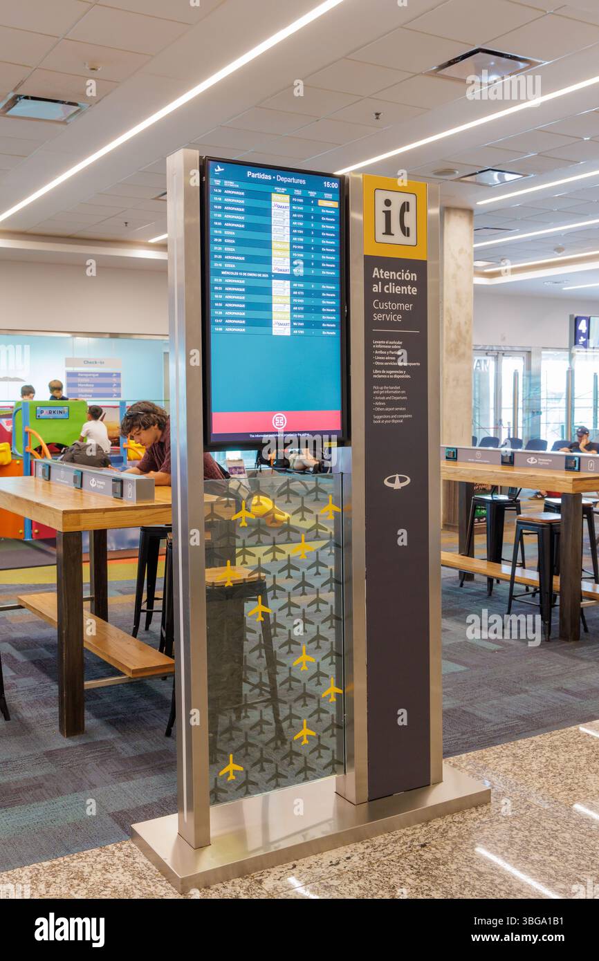 Puerto Iguazu, Misiones, Argentina - May 18th, 2025: Board with departure times at an airport. Stock Photo