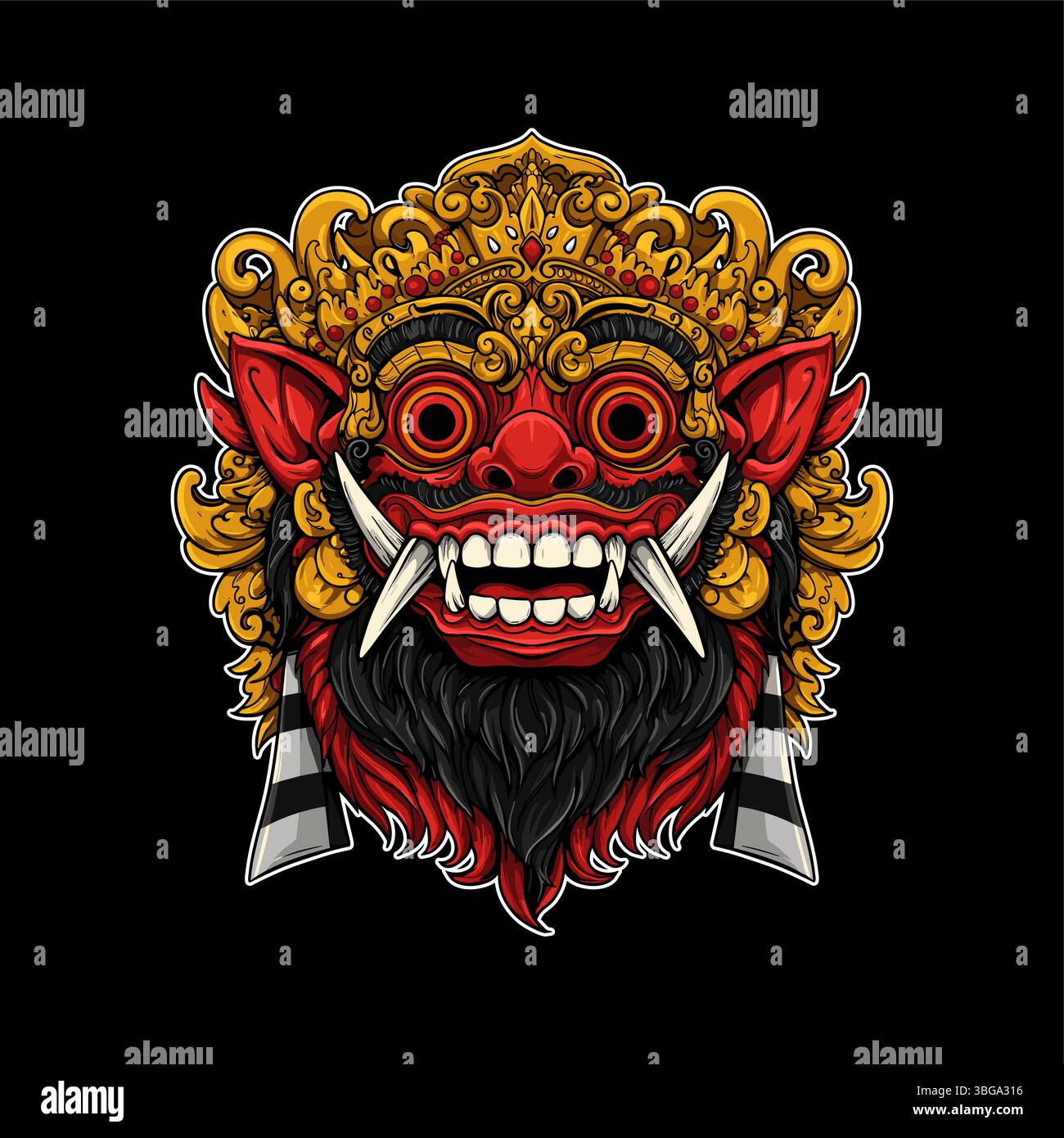 hand drawn balinese barong engraving style ornament Stock Vector Image ...