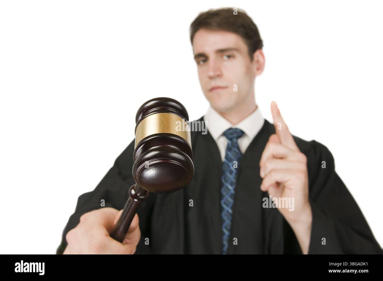 Upper body view of a young man in a judge's robe against a white ...