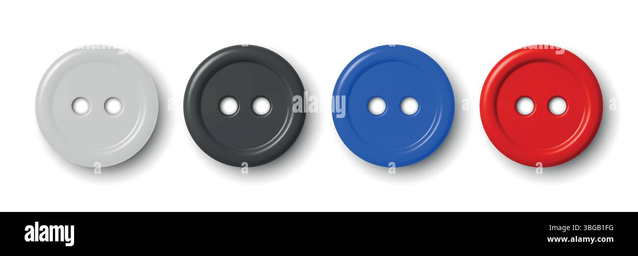 Vector 3d Realistic Glossy Button Set. Red Blue Black White Round ...