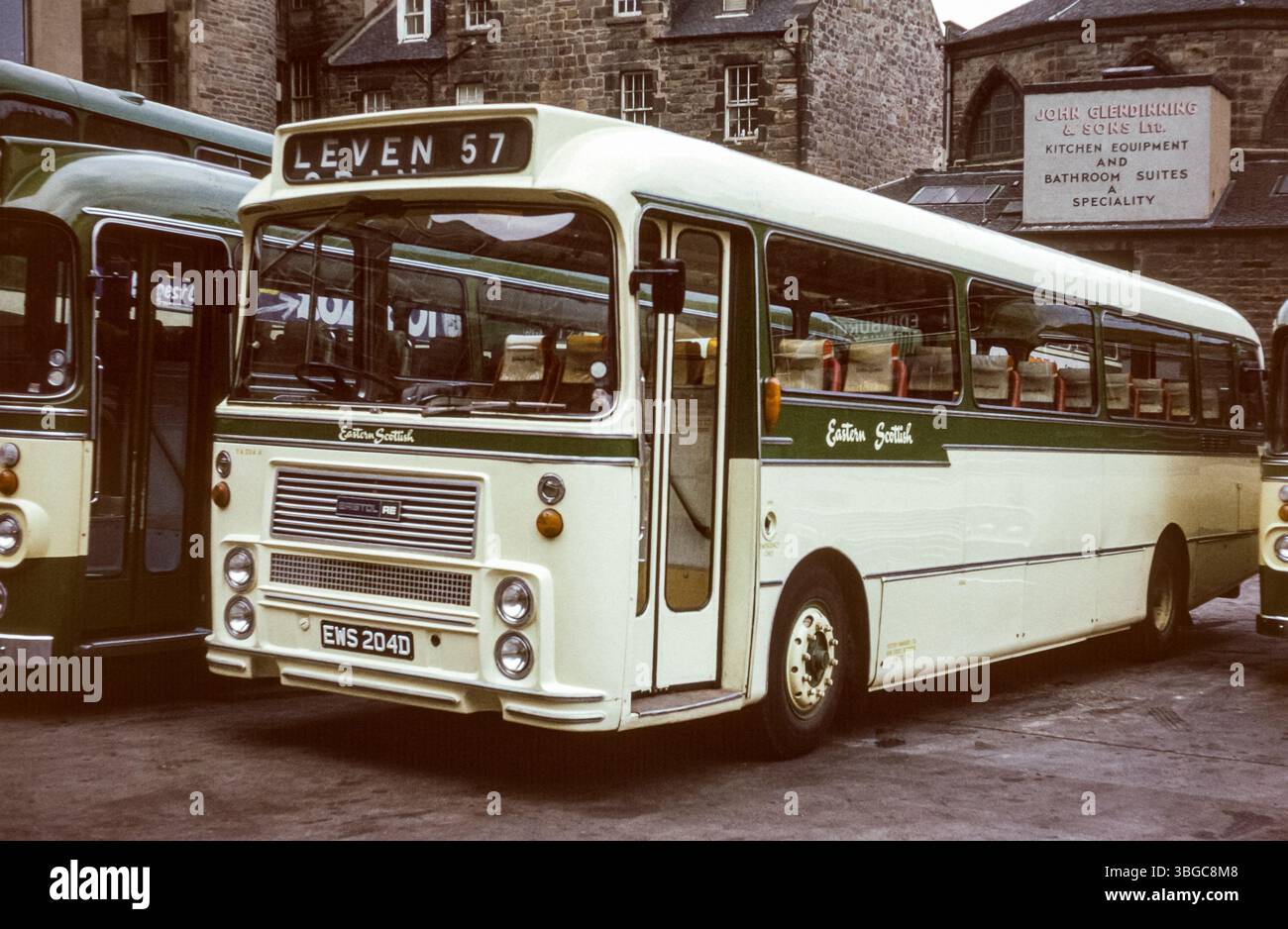 Square Bus Scotland, UK - 1973: Vintage image of a Bristol RELH6G bus parked in St ...