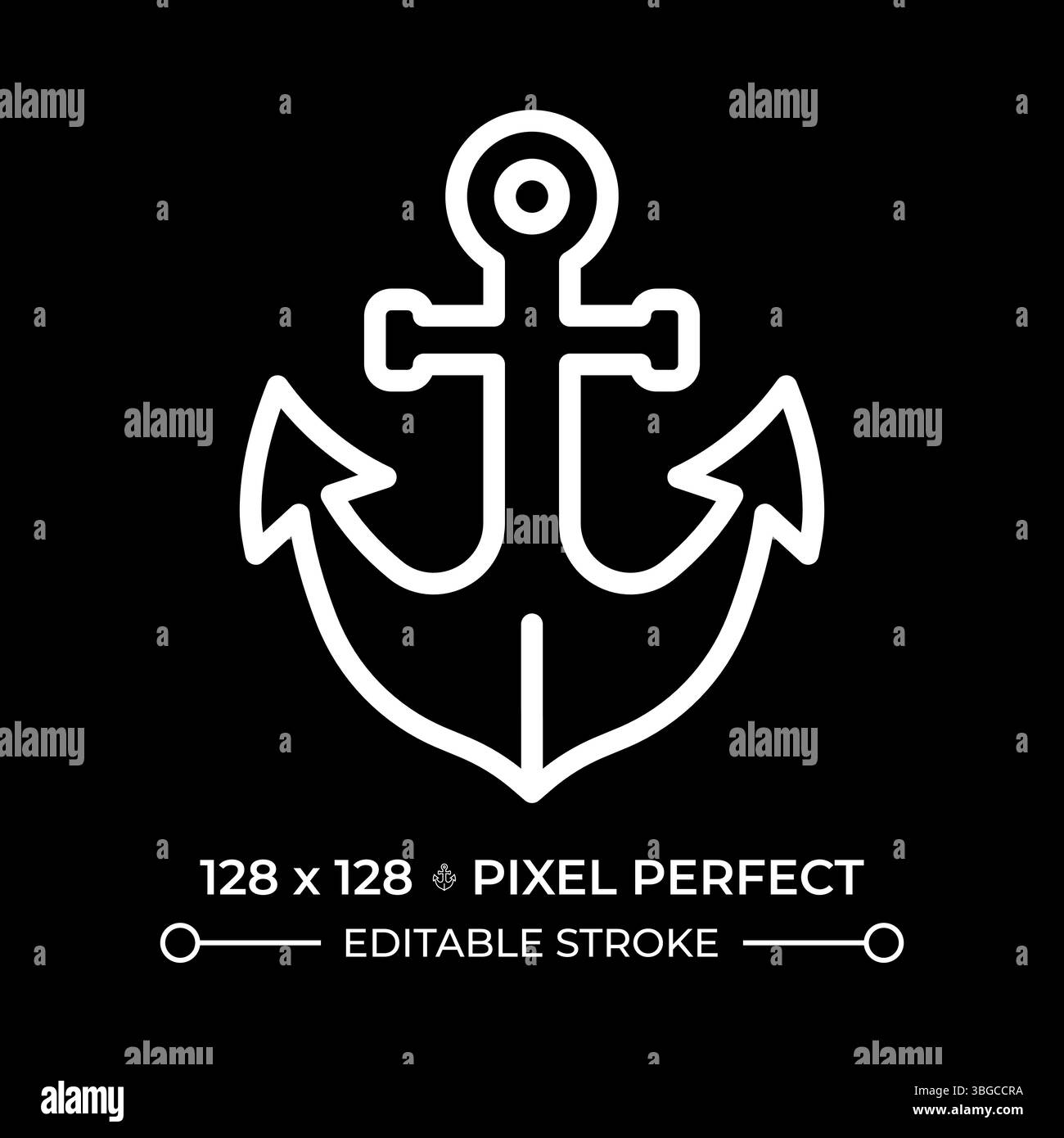 Anchor pixel perfect white line icon in negative space Stock Vector