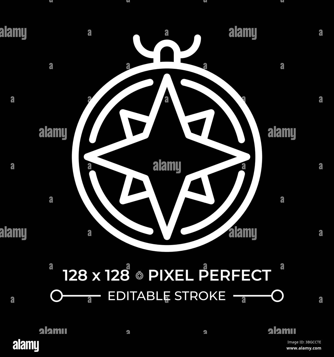 Nautical compass pixel perfect white line icon in negative space Stock Vector