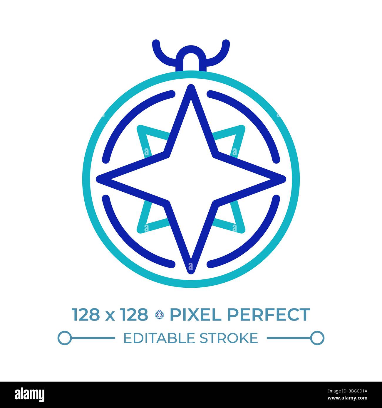 Nautical compass pixel perfect two color line icon Stock Vector