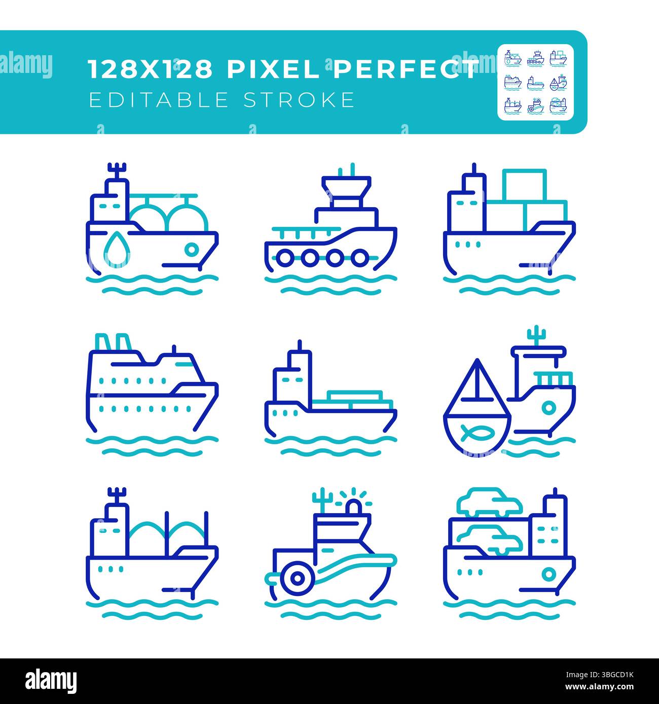 Cargo shops types pixel perfect two color line icons set Stock Vector ...