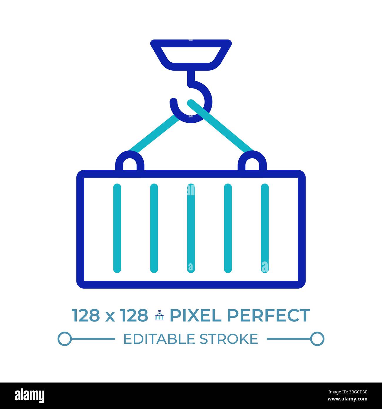 Container loading pixel perfect two color line icon Stock Vector