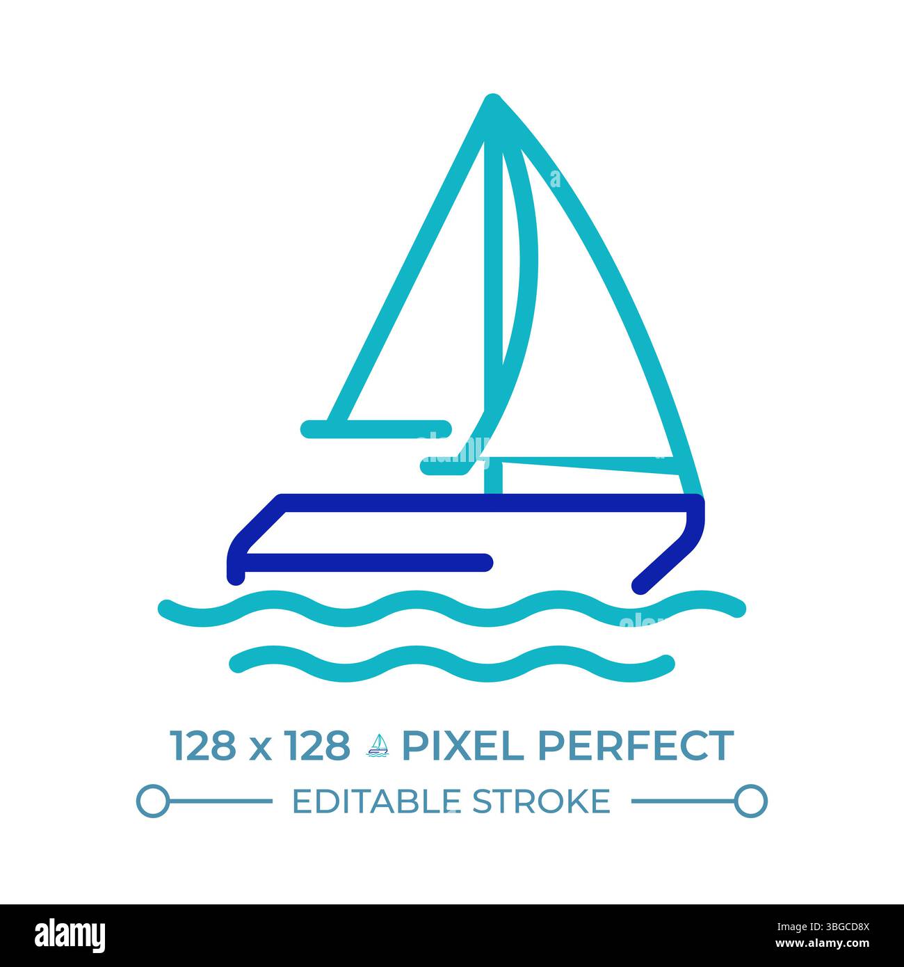 Sailing ship pixel perfect two color line icon Stock Vector