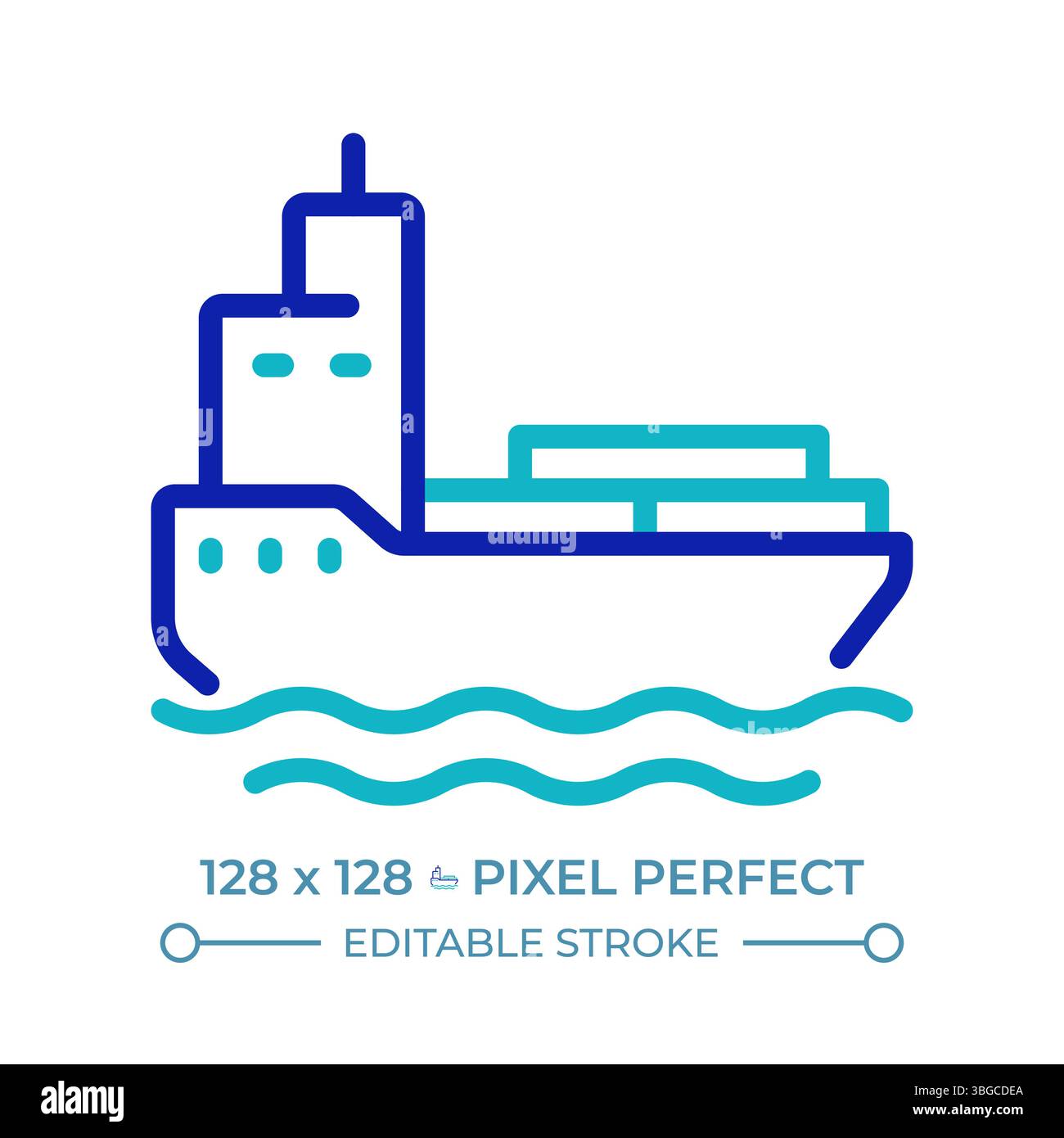 Barge pixel perfect two color line icon Stock Vector