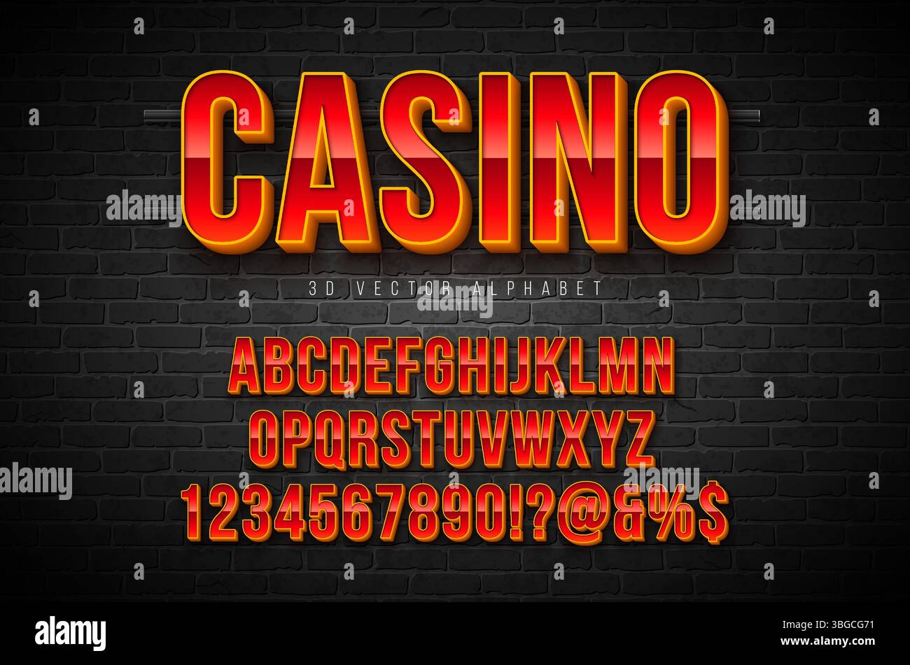 Vector 3d Alphabet Font Set with Frame and Shadow on Vintage Brick Wall ...