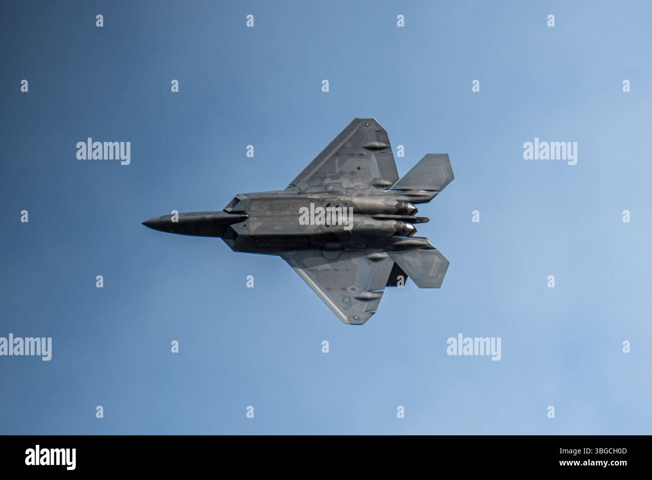 A U.S. Air Force F-22 Raptor assigned to the 3rd Wing conducts aerial maneuvers  during Exercise Tropic Tundra at a remote location in Alaska, June 3. The F-22 is an American twin-engine, all-weather, supersonic stealth fighter aircraft and provides power projection across the Indo-Pacific region. Airmen assigned to the 673d Air Base Wing and 3rd Wing came together to form the 3rd Air Expeditionary Wing during the exercise, testing and training their ability to receive and launch F-22 Raptor aircraft in austere locations and execute Agile Combat Employment techniques in preparations for Exerci Stock Photo