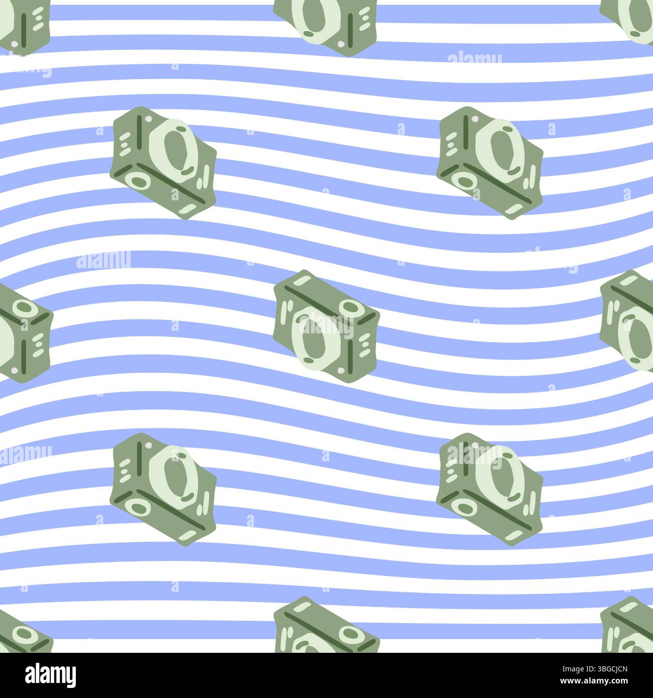Seamless Cartoon Camera Waves Pattern Stock Vector
