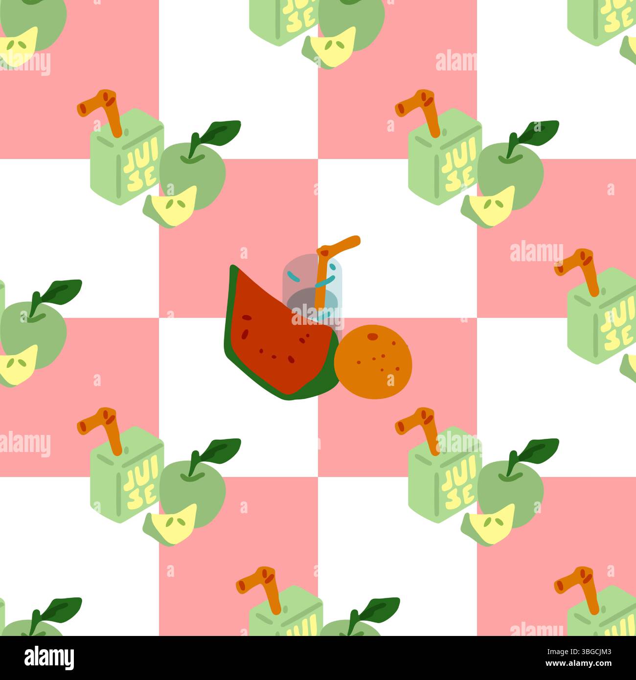 Seamless Cartoon Fruit Juice Pattern Stock Vector