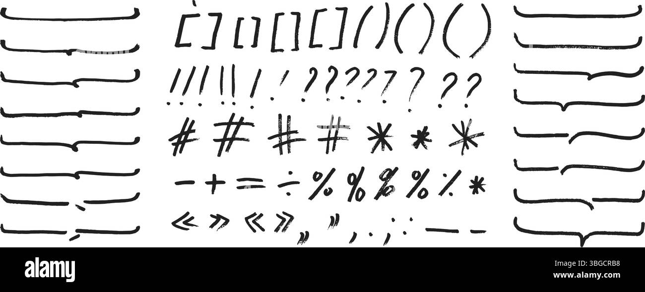 Marker felt pen or crayon doodle text frames, direction arrows and text marks emphasis scribbles collection. Stock Vector