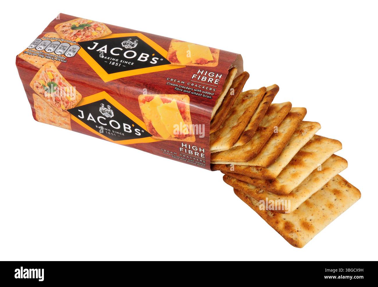 Jacobs high fibre savoury cream crackers with added fibre and wheat bran in a 200g pack Stock Photo