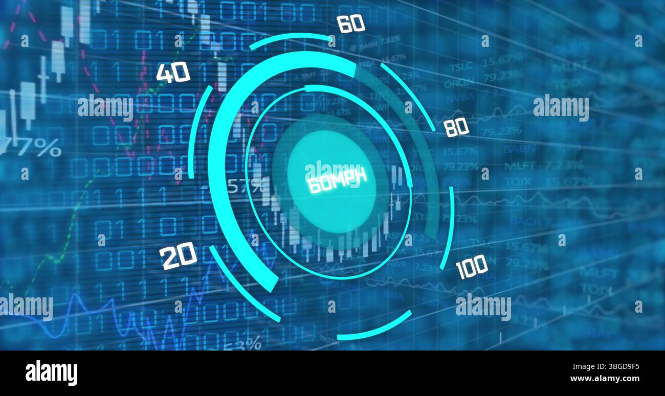 Image of speedometer over data processing Stock Photo