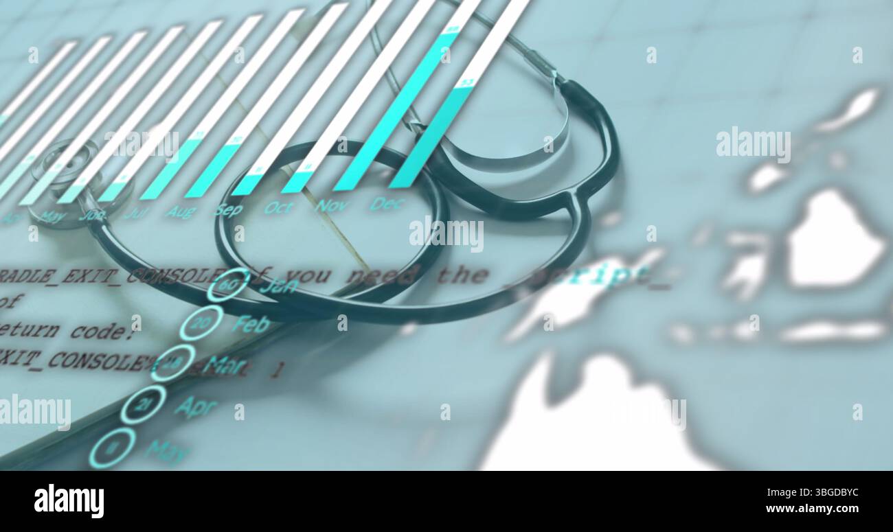 Image of data processing over stethoscope Stock Photo