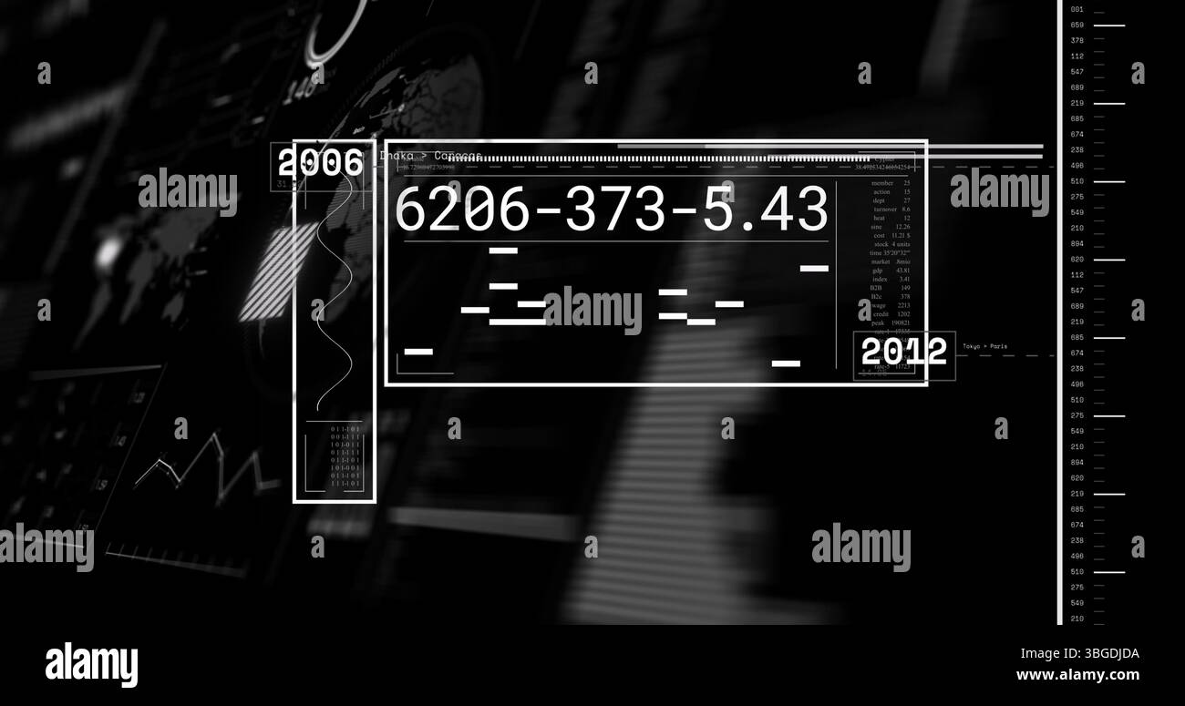 Image of data processing over dark background Stock Photo