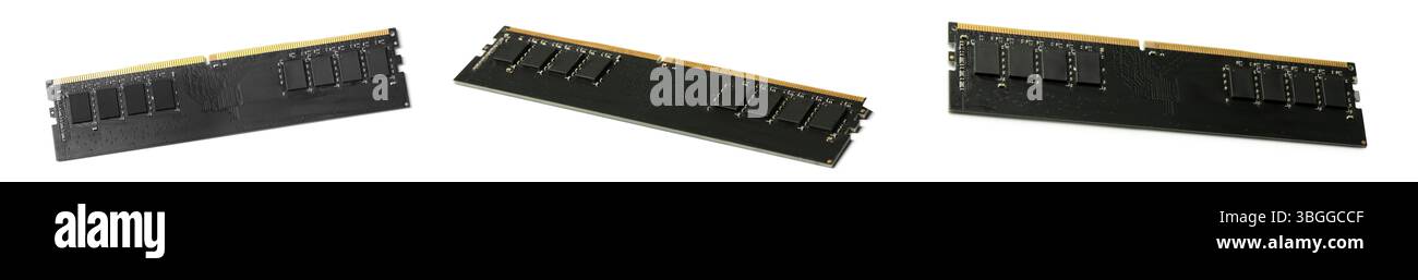 Black RAM modules isolated on white, collage. Top and side view Stock ...