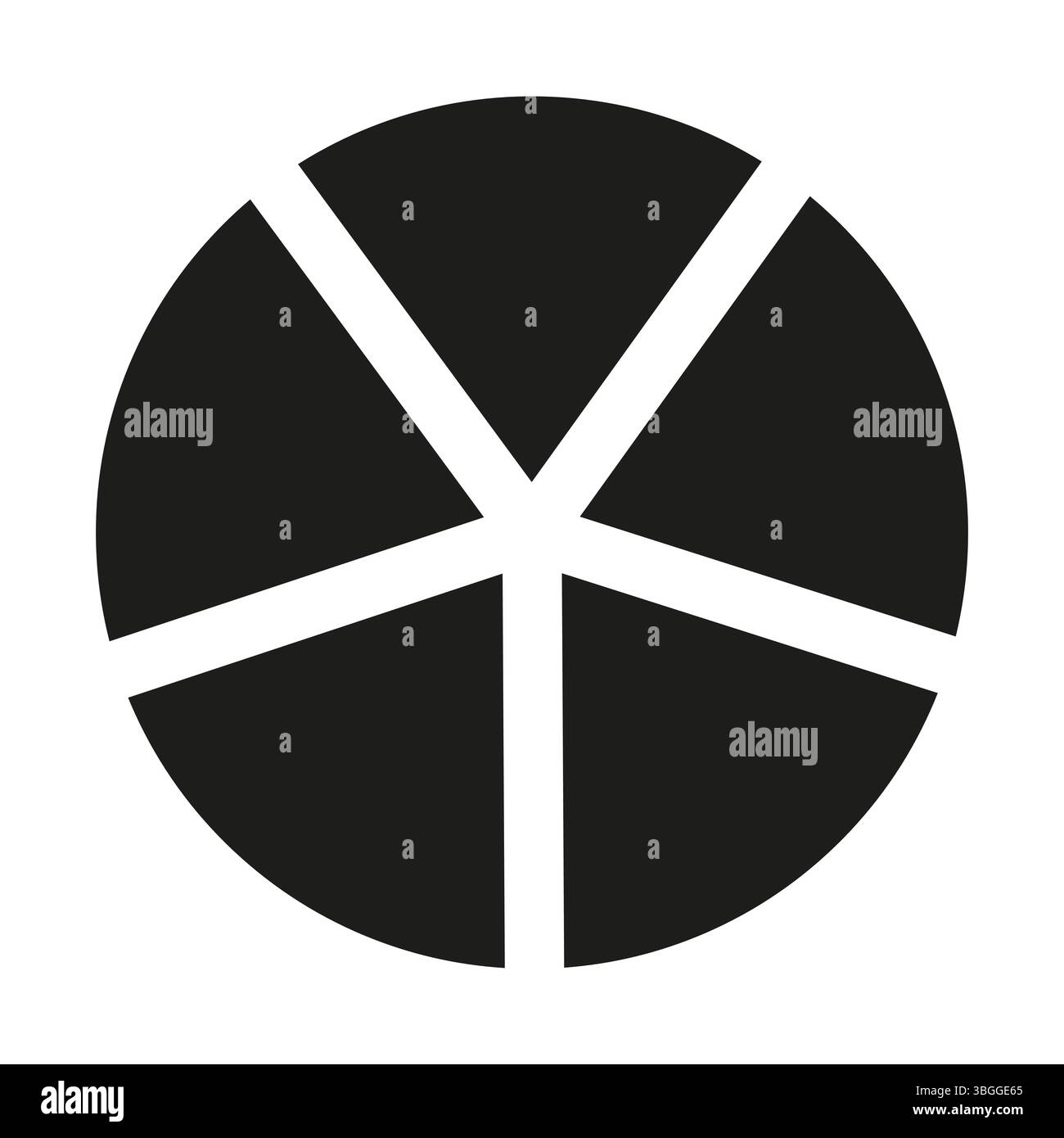 Circle division on 5 equal parts icon. Wheel divided diagrams with five segments. Infographic black round element. Coaching blank printable pattern. Stock Vector