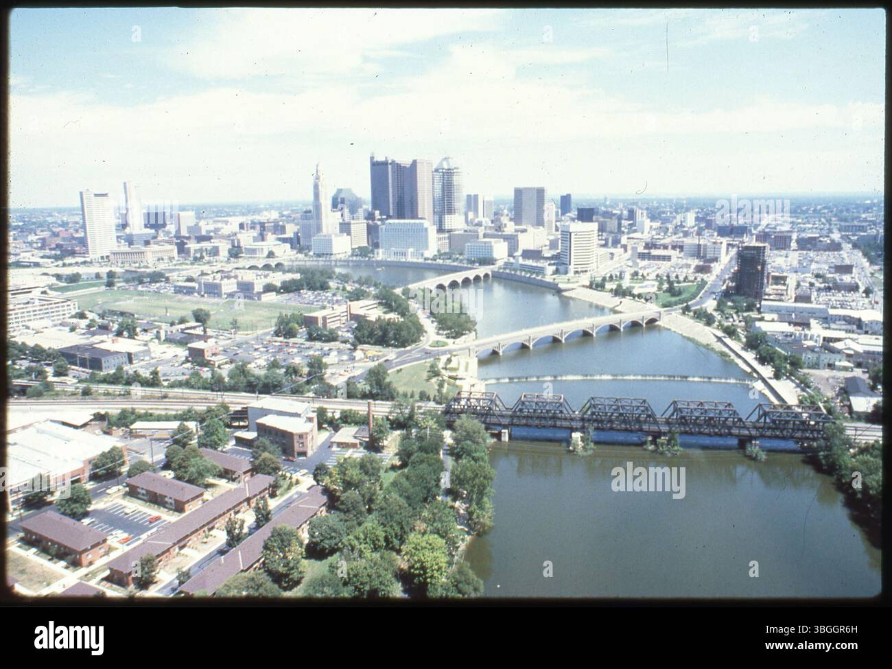 Vern Ruffi Wi An aerial view from 1987 of Franklinton and Downtown Columbus, showing ...