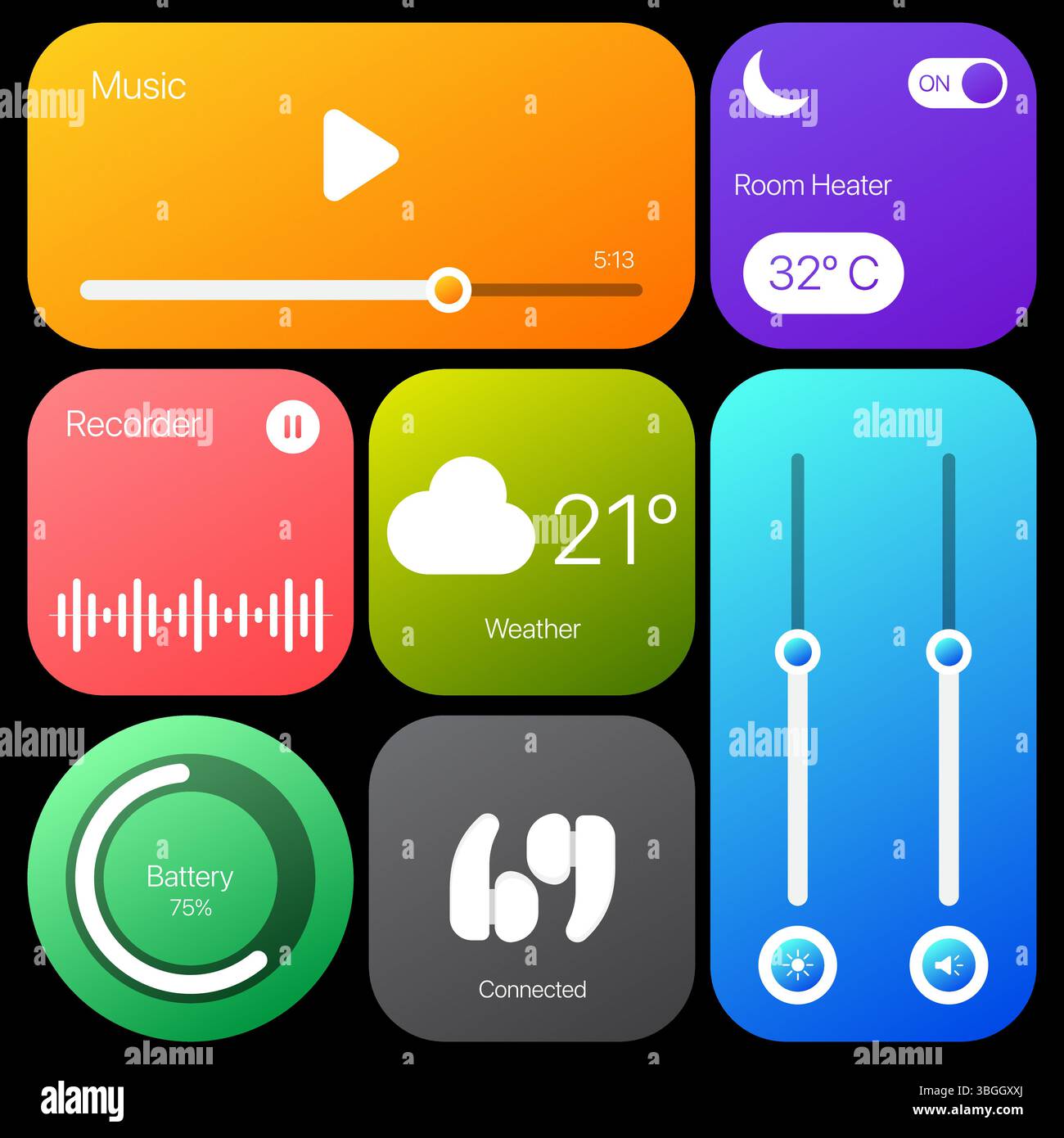Collection of colorful user interface elements for smart devices. Stock Vector