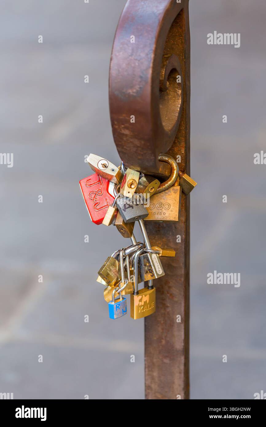 Love padlock on a pole Stock Photo