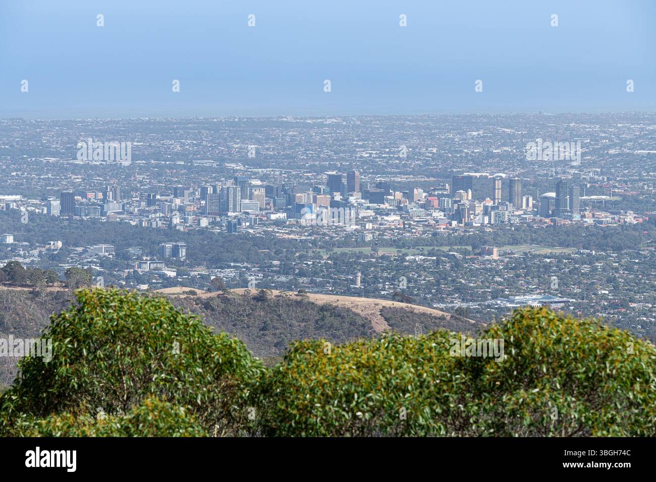 Looking west at Adelaide, South Australia from Mount Lofty Stock Photo