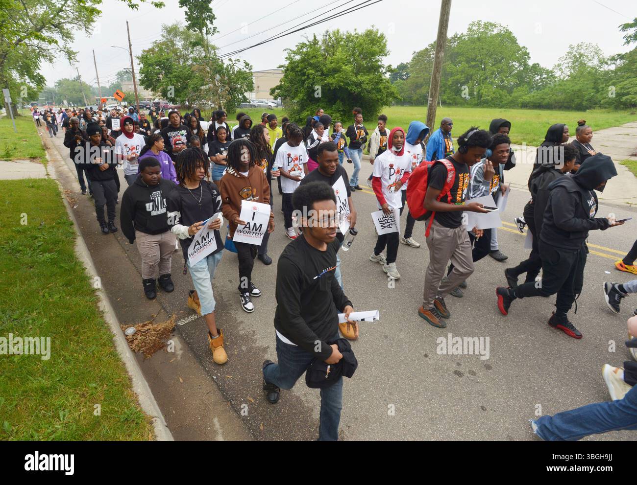 Dozens of people walk from Benton Harbor High School to the Martin ...