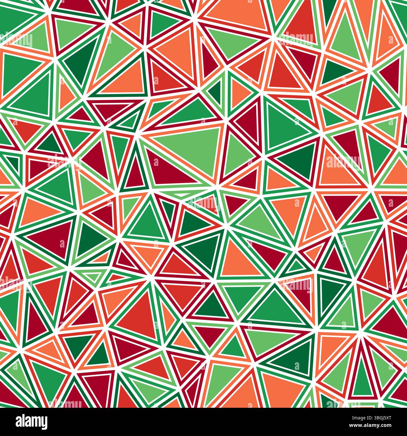 Triangles background. Compact triangles size. Solid shapes in frames. Multicolored style. Repeatable pattern. Beautiful vector tiles. Stock Vector