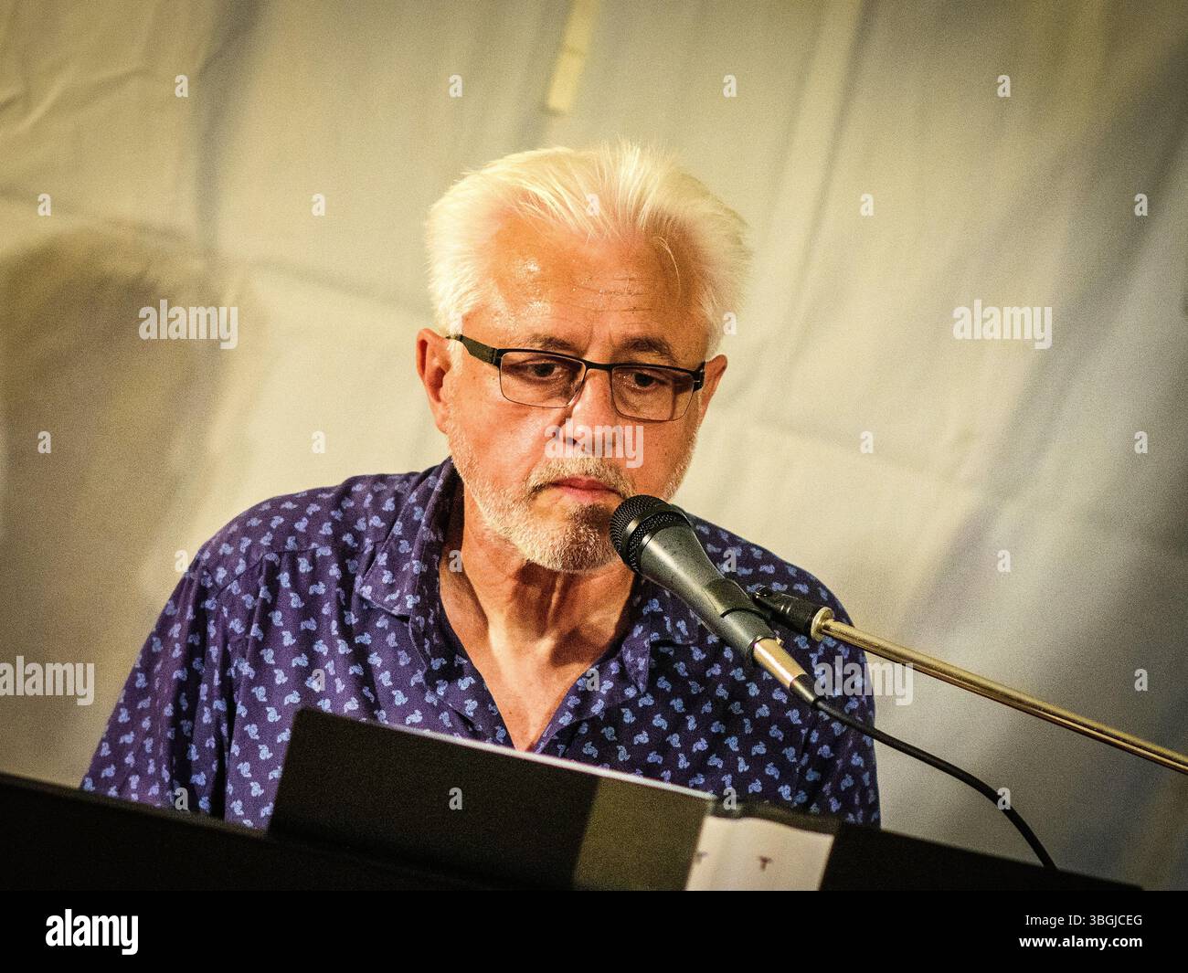 French musician Frédéric Brothier, leader of jazz group TriAdd at electronic keyboard at La Halle venue - Boussay, Indre-et-Loire (37), France. Stock Photo