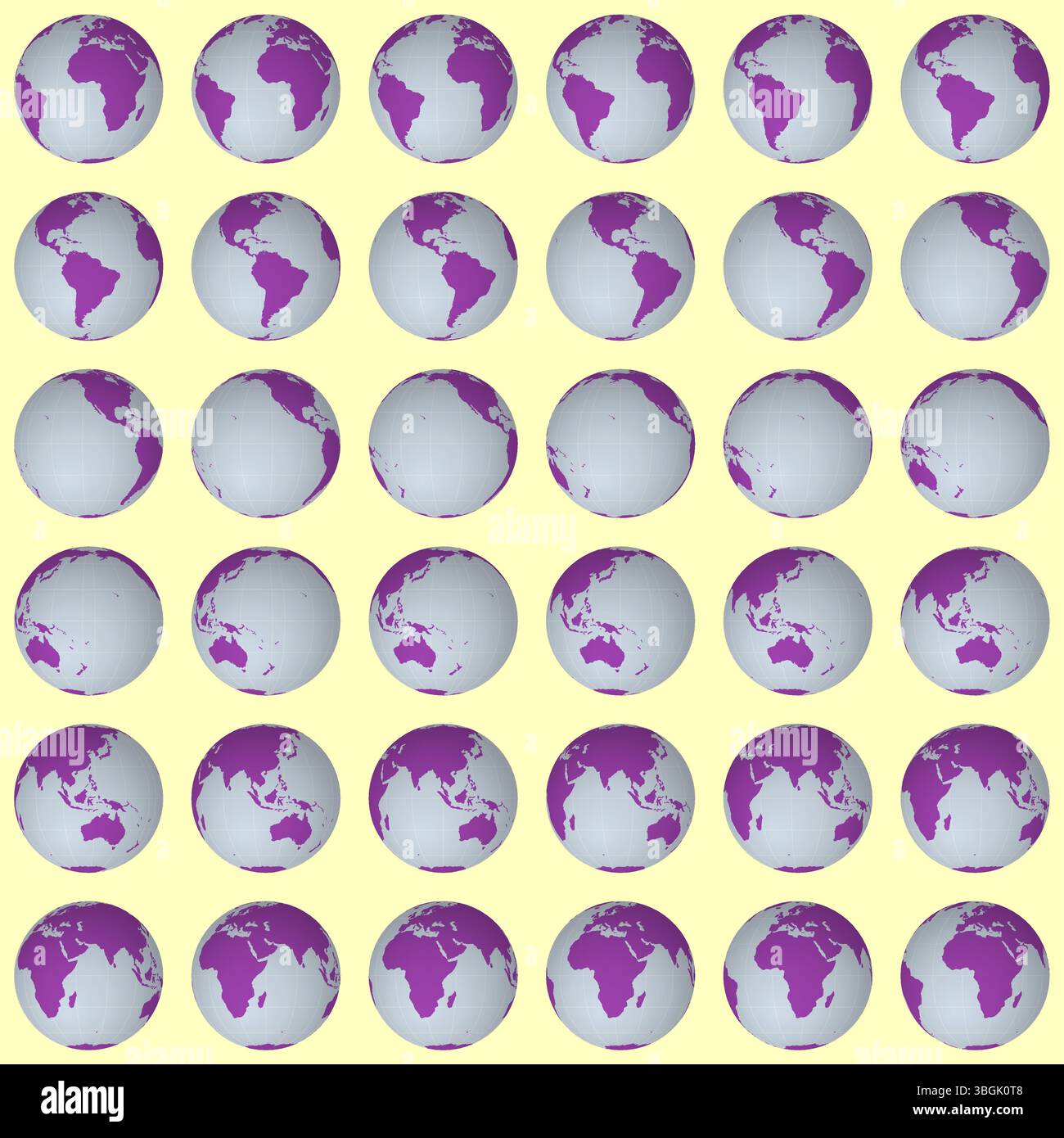 Collection of globes. Normal sphere view. Rotation step 10 degrees ...