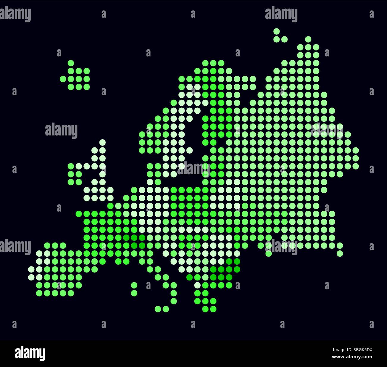 Europe On Rounded Map Europe dotted map. Digital style map of the continent on dark ...