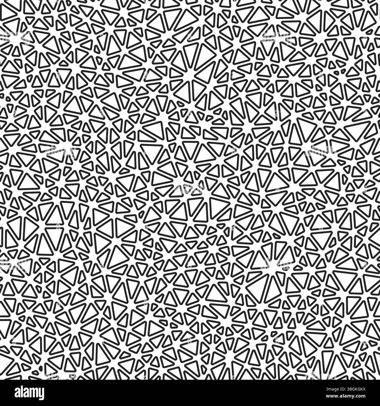 Tileable abstract background. Tiny triangles size. Black and white style. Rounded triangles outlined. Repeatable pattern. Monochrome contrast. Stock Vector