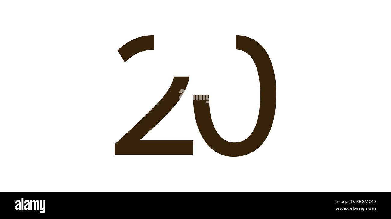 Minimalist Number 20 in Modern Cut-Out Style, Bold Abstract Typeface ...