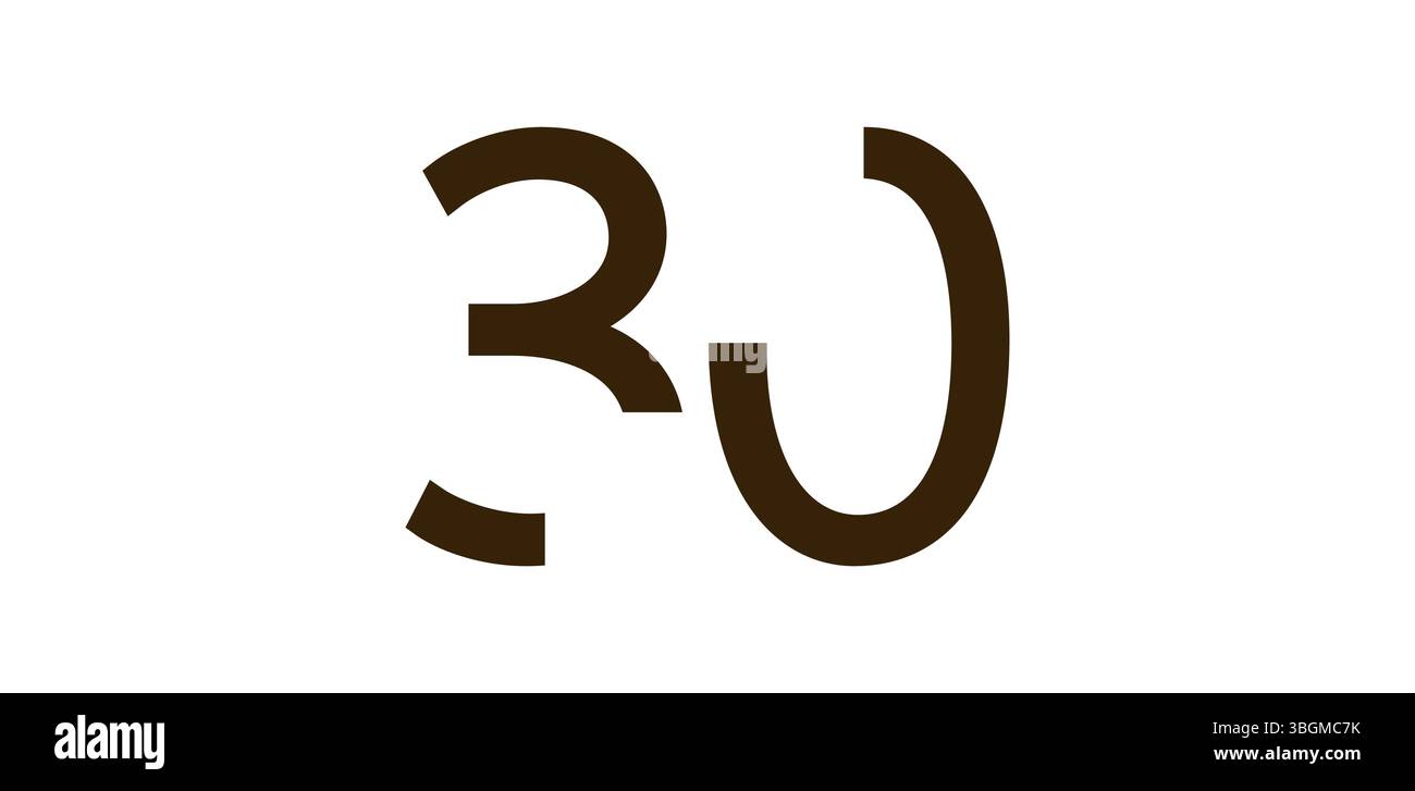 Minimalist Number 30 in Modern Cut-Out Style, Bold Abstract Typeface ...