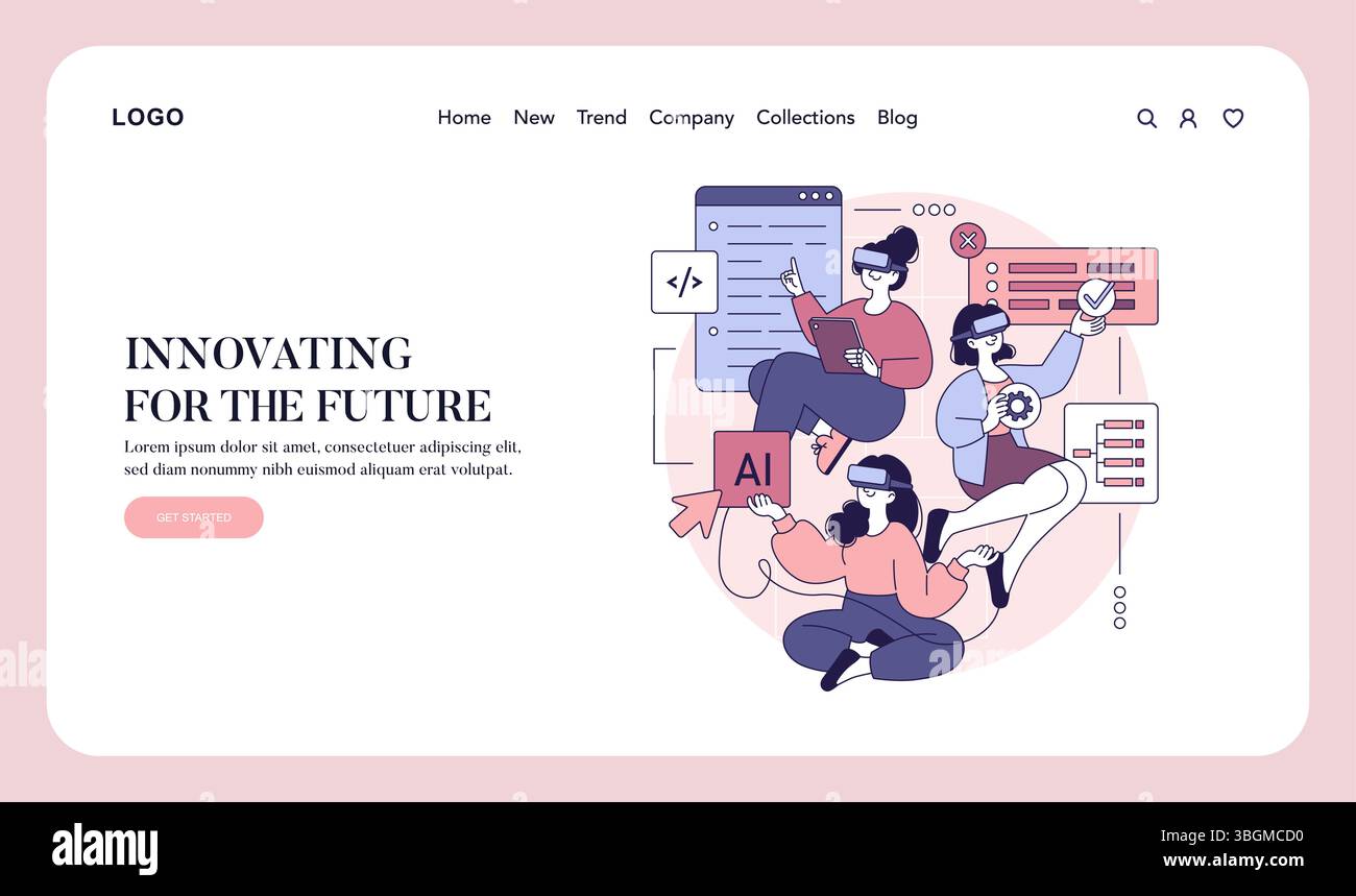 Women engaged in innovative AI work showcase their creativity and collaboration in technology. This illustration represents the future of tech with an emphasis on diversity and empowerment. Stock Vector