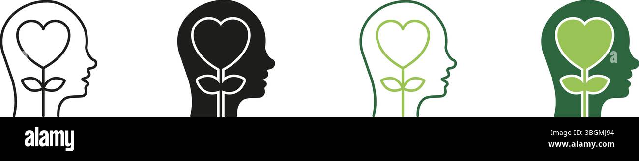 Mental Health Awareness Line and Solid Icon Set. Wellness Mind Care ...